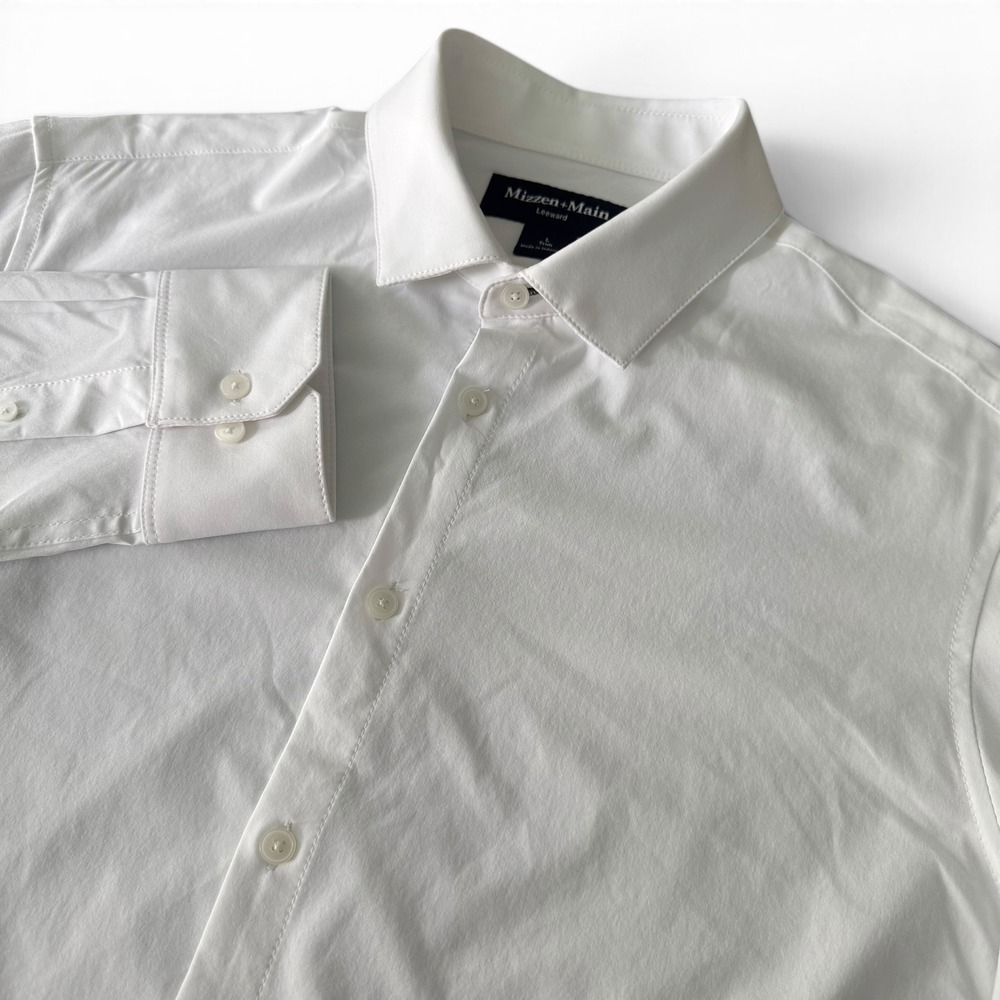 Mizzen+Main Leeward Dress Shirt Men L White Trim Fit Performance Stretch Slim
